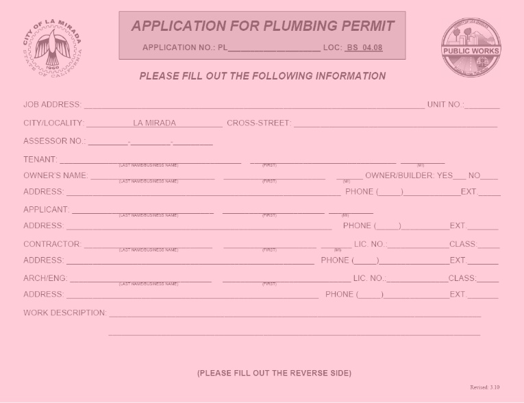 Plumbing Permit Application